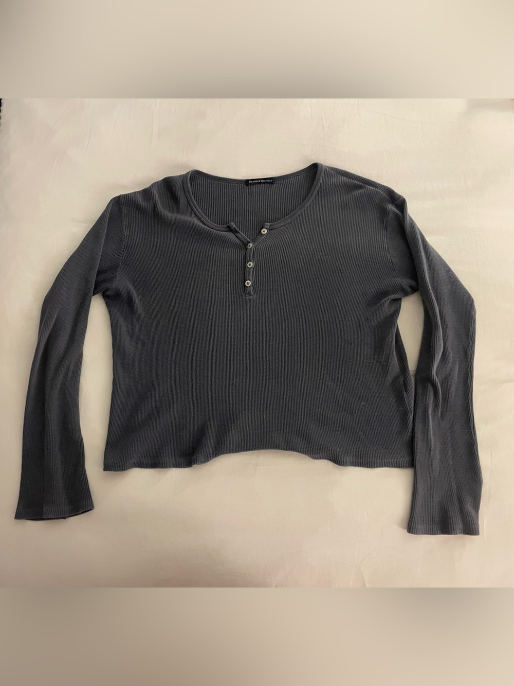 Brandy Melville Gray Blue Waffle Henley Long-Sleeve Top